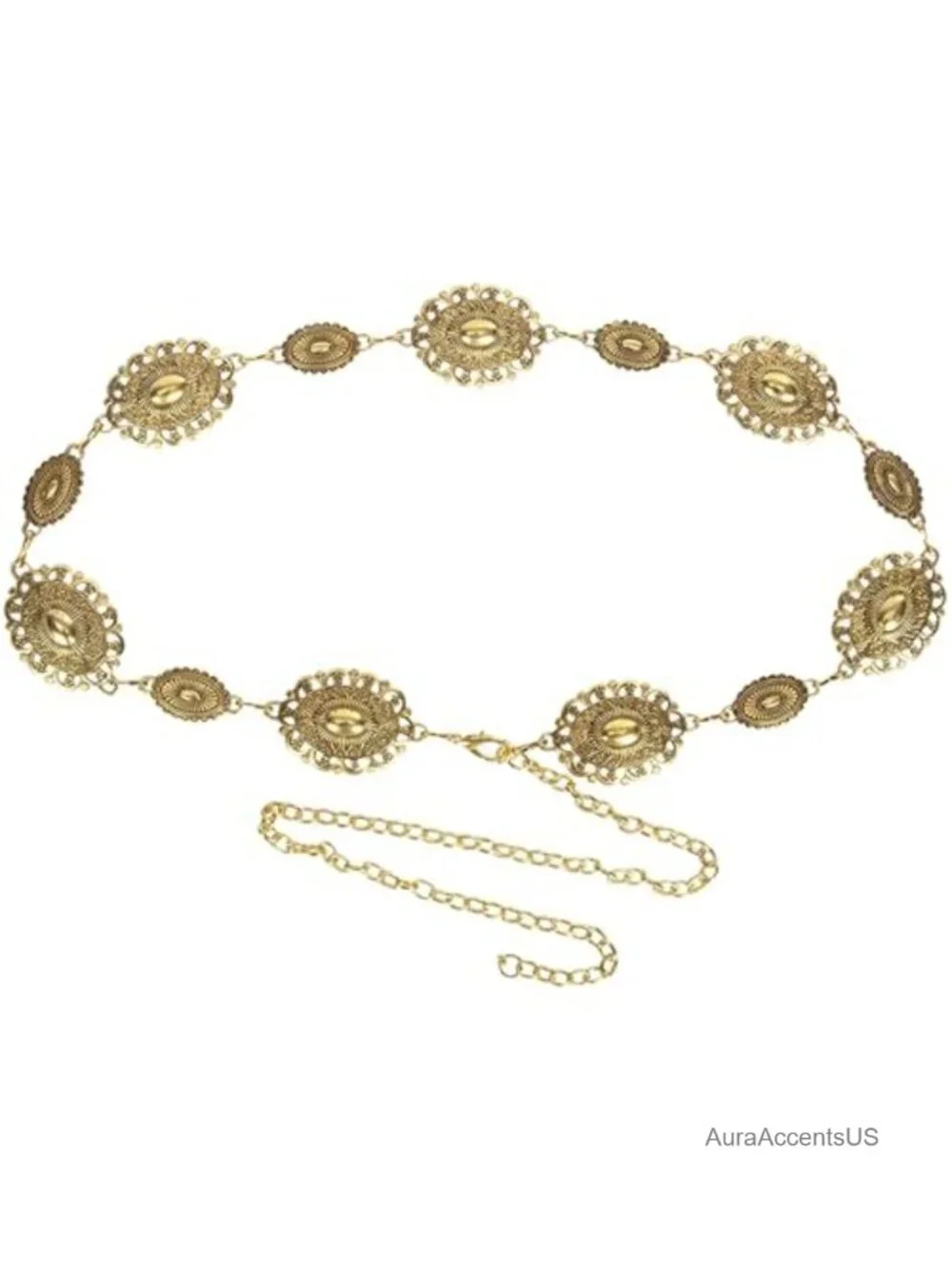 Western Concho Metal Oval Disc Waist Chain Adjustable Cowgirl Belt for Dresses